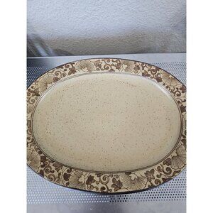 World Market Tan Brown Oval Platter Oriental Pattern Stoneware